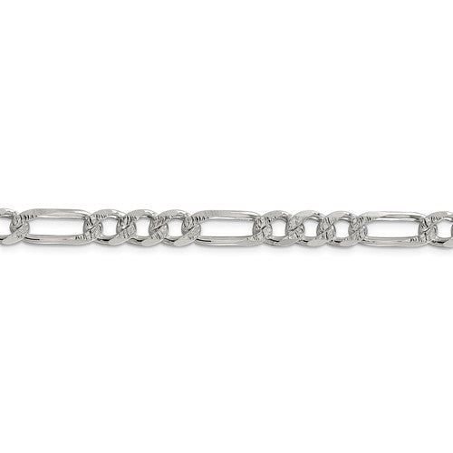 Sterling Silver 7.25mm Pavé Flat Figaro Chain - Bijouterie Classique