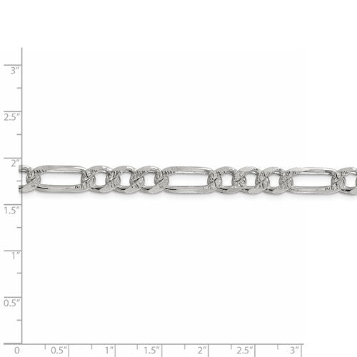 Sterling Silver 7.25mm Pavé Flat Figaro Chain - Bijouterie Classique