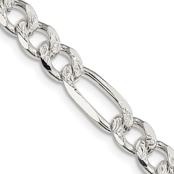 Sterling Silver 7.25mm Pavé Flat Figaro Chain - Bijouterie Classique