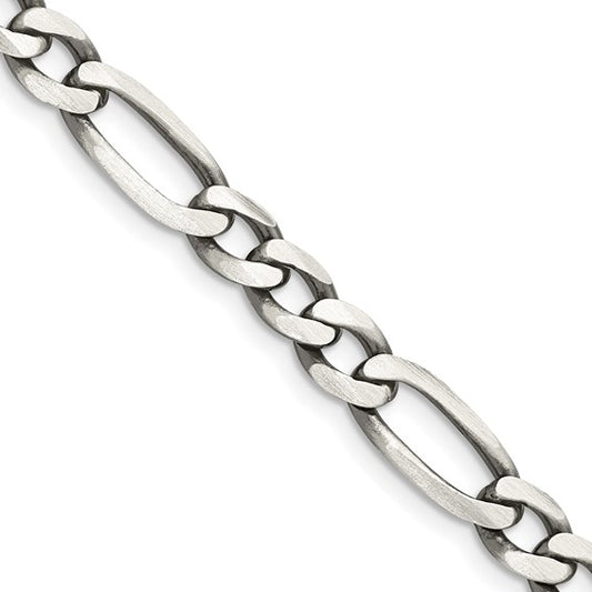 Sterling Silver Antiqued 6.5mm Figaro Chain - Bijouterie Classique