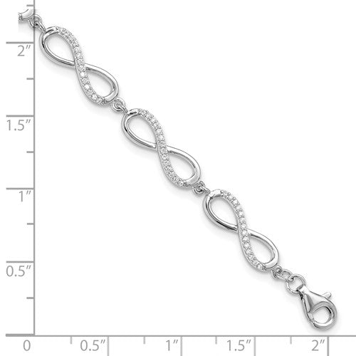 Sterling Silver Rhod-plated CZ Infinity Link with 1in ext. Bracelet