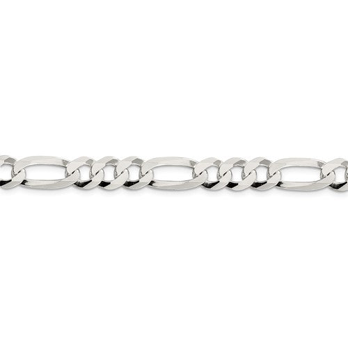 Sterling Silver 8.5mm Lightweight Flat Figaro Chain - Bijouterie Classique