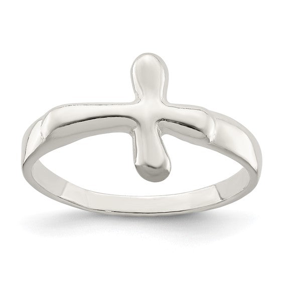 Sterling Silver Horizontal Tiny Freeform Cross Ring - Bijouterie Classique