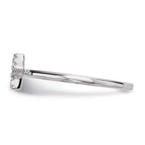 Sterling Silver Rhodium-plated CZ Side Cross Polished Ring - Bijouterie Classique