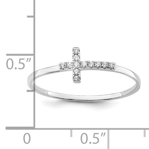 Sterling Silver Rhodium-plated CZ Side Cross Polished Ring - Bijouterie Classique