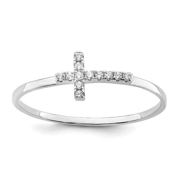 Sterling Silver Rhodium-plated CZ Side Cross Polished Ring - Bijouterie Classique