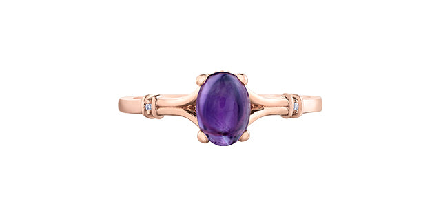 Oval Amethyst & Diamond Ring on 10k Rose Gold