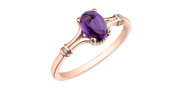 Oval Amethyst & Diamond Ring on 10k Rose Gold