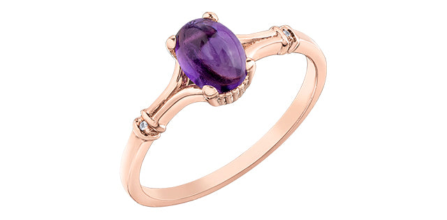 Oval Amethyst & Diamond Ring on 10k Rose Gold