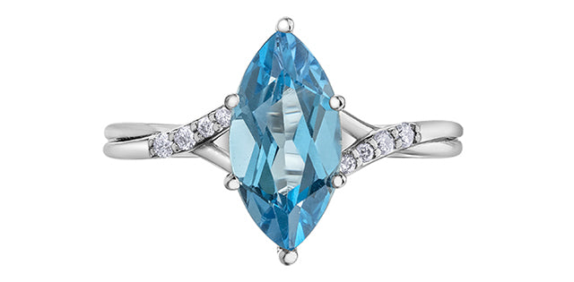 Marquise Blue Topaz 10K &Diamond Ring