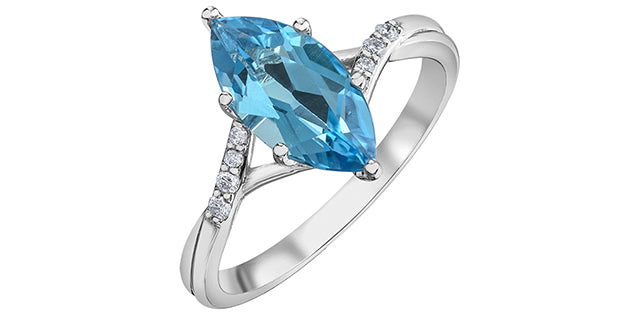 Marquise Blue Topaz 10K &Diamond Ring