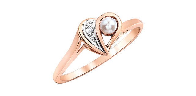 Pearl & Diamond Heart Ring Rose Gold