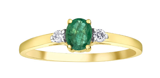 Oval Emerald and Diamond Gold Ring - Bijouterie Classique
