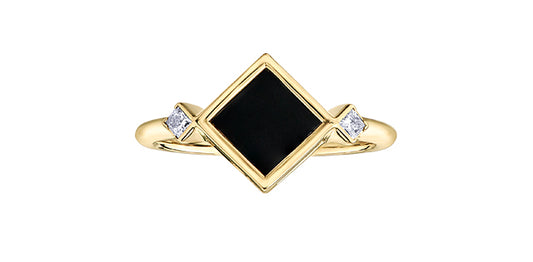 Onyx & Diamonds 10KT Yellow Gold Ring - Bijouterie Classique