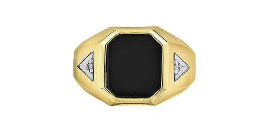 Octagon Black Onyx & Diamond Men's Ring in 10K Yellow Gold