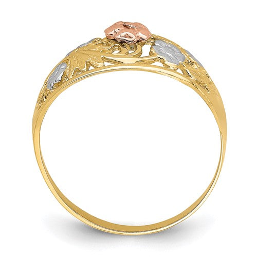 14k Two-Tone with White Rhodium Floral Dome Ring