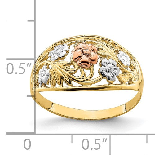 14k Two-Tone with White Rhodium Floral Dome Ring