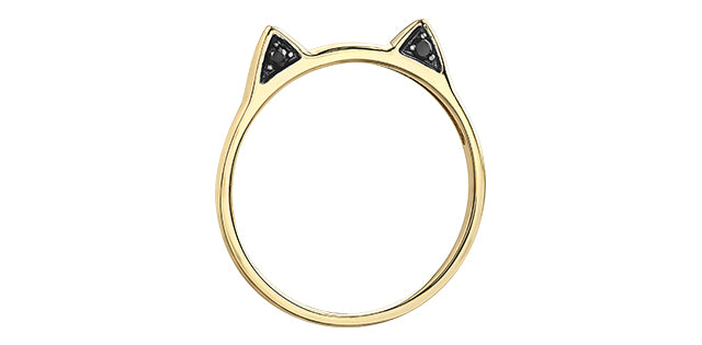 Black Diamond Cat Ear Gold Ring