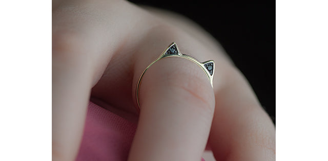 Black Diamond Cat Ear Gold Ring