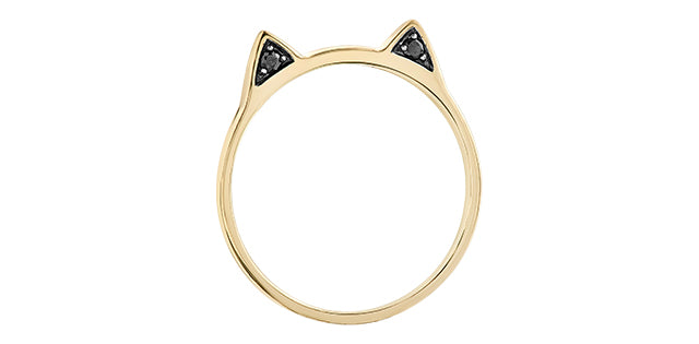 Black Diamond Cat Ear Gold Ring