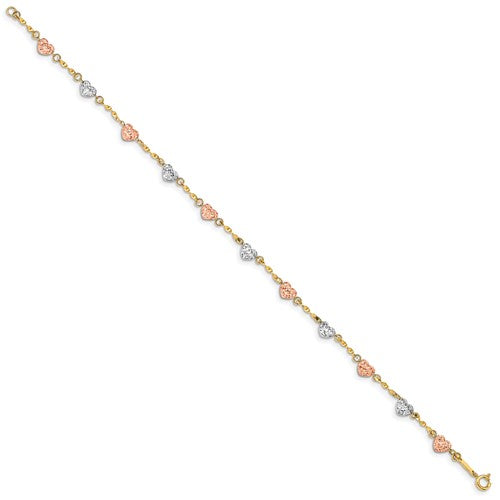 14k Tri-color Puff Heart Bracelet