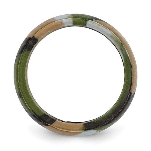 Silicone Green and Brown Camouflage 8mm Ridged Edge Band