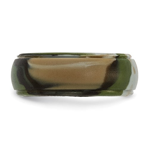 Silicone Green and Brown Camouflage 8mm Ridged Edge Band