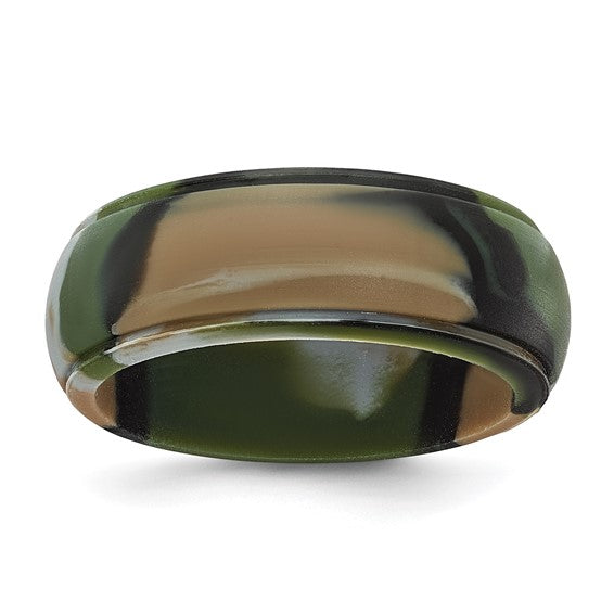 Silicone Green and Brown Camouflage 8mm Ridged Edge Band