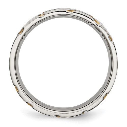 Stainless Steel Brushed Yellow IP-plated 6mm Grooved Band - Bijouterie Classique