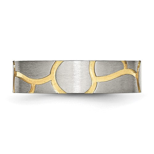 Stainless Steel Brushed Yellow IP-plated 6mm Grooved Band - Bijouterie Classique