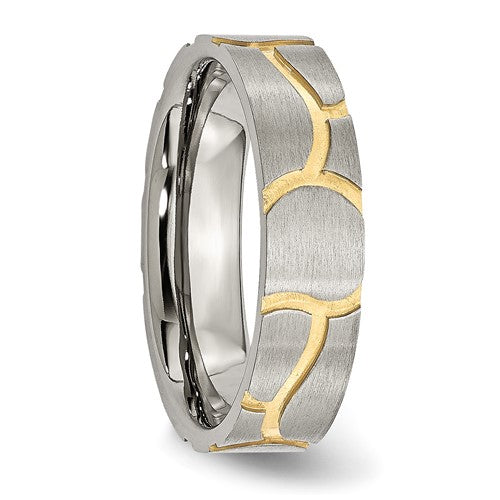 Stainless Steel Brushed Yellow IP-plated 6mm Grooved Band - Bijouterie Classique