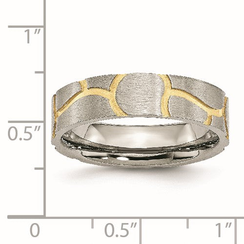 Stainless Steel Brushed Yellow IP-plated 6mm Grooved Band - Bijouterie Classique