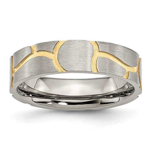 Stainless Steel Brushed Yellow IP-plated 6mm Grooved Band - Bijouterie Classique