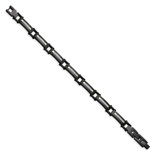 Stainless Steel Polished Black IP-plated with CZ 8.25 inch Bracelet with .5 inch Extension