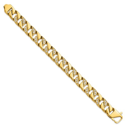 Stainless Steel Polished Yellow IP-plated with CZ 8.5 inch Curb Link Bracelet