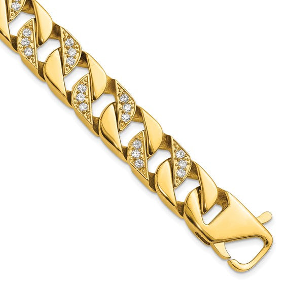 Stainless Steel Polished Yellow IP-plated with CZ 8.5 inch Curb Link Bracelet