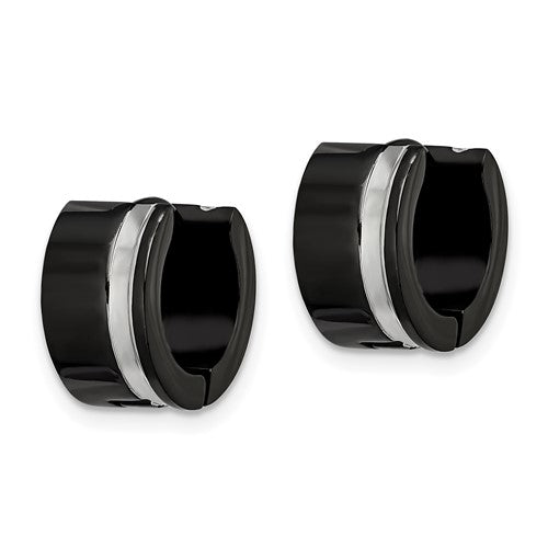 Stainless Steel Polished Black IP-plated Hinged Hoop Earrings