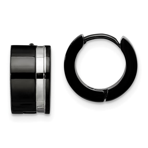 Stainless Steel Polished Black IP-plated Hinged Hoop Earrings