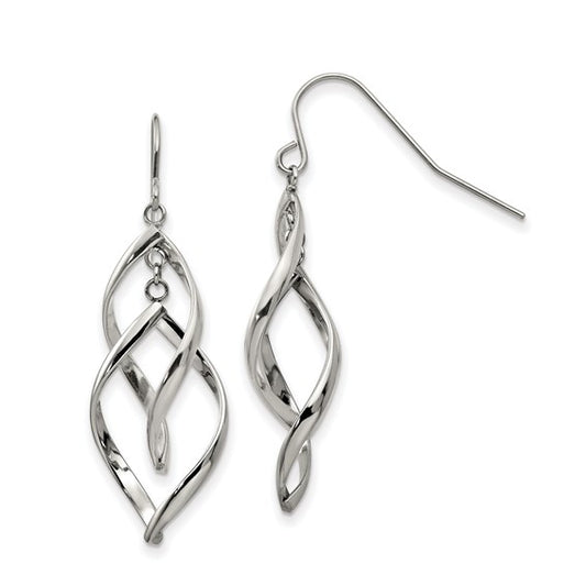 Stainless Steel Polished Twisted Dangle Shepherd Hook Earrings