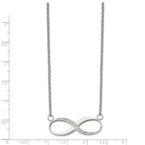 Stainless Steel Polished Infinity Symbol with CZ on a 20 inch Cable Chain Necklace