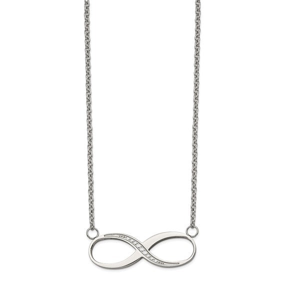 Stainless Steel Polished Infinity Symbol with CZ on a 20 inch Cable Chain Necklace