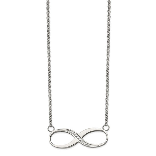 Stainless Steel Polished Infinity Symbol with CZ on a 20 inch Cable Chain Necklace