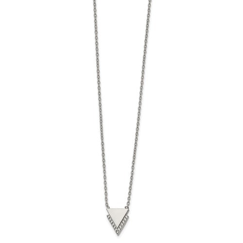 Stainless Steel Polished with CZ Double Triangles Pendant on a 16.5 inch Cable Chain Necklace - Bijouterie Classique