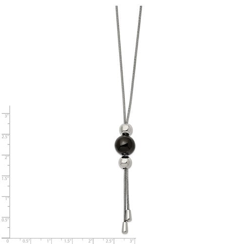 Stainless Steel Polished Black IP-plated Bead Tassel Adjustable to 26 inch Snake Chain Necklace - Bijouterie Classique