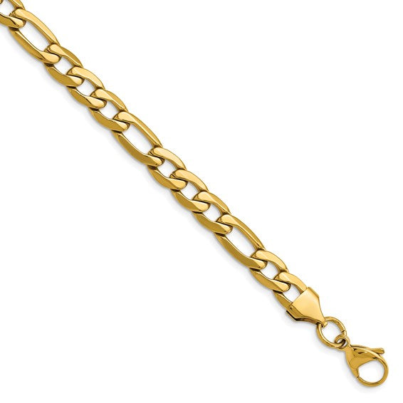 Stainless Steel Polished Yellow IP-plated 7.50mm 23.5 inch Figaro Necklace