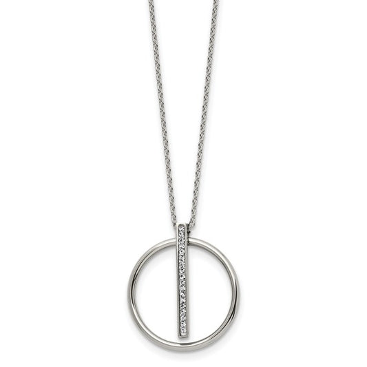 Stainless Steel Polished with Preciosa Crystal Pendant on a 16 inch Cable Chain with a 2 inch Extension Necklace - Bijouterie Classique