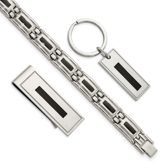 Stainless Steel Enameled Bracelet, Money Clip and Key Ring Set