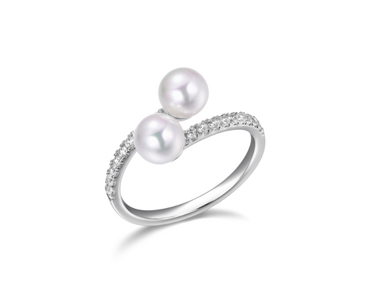 Diamondlite CZ 6mm double shell pearl bypass ring in sterling silver