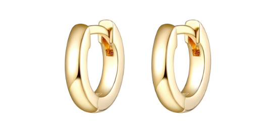 Solid set of two 3mm hoop earrings in sterling silver with 18K gold plating