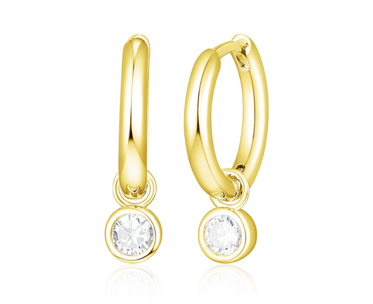 2­in­1 round bezel set huggie hoop earrings